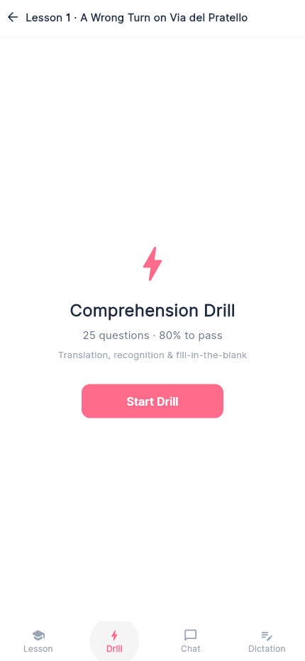 LangBlitz reinforcement drill mode for comprehension practice